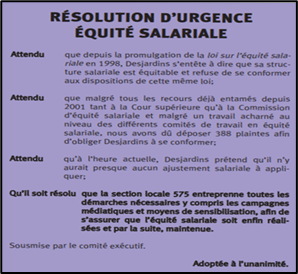 Source : (L’Écho syndical 575, vol. 7, No 1, Été 2009)